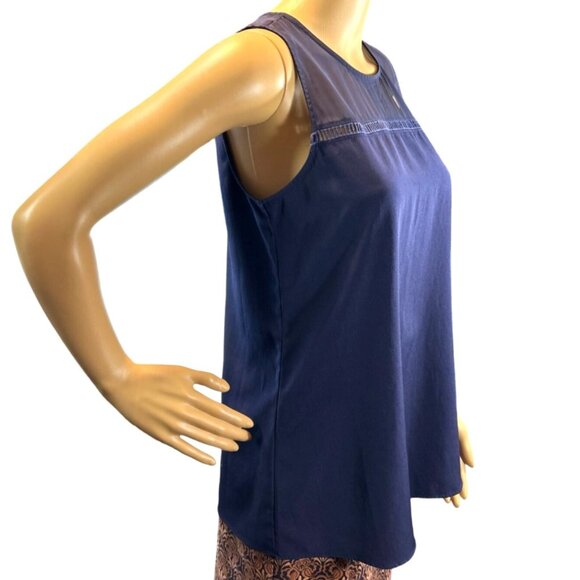 Charming Charlie Sleeveless Semi-Sheer Blouse‎ Navy Small Minimalist Nautical - Picture 5 of 7